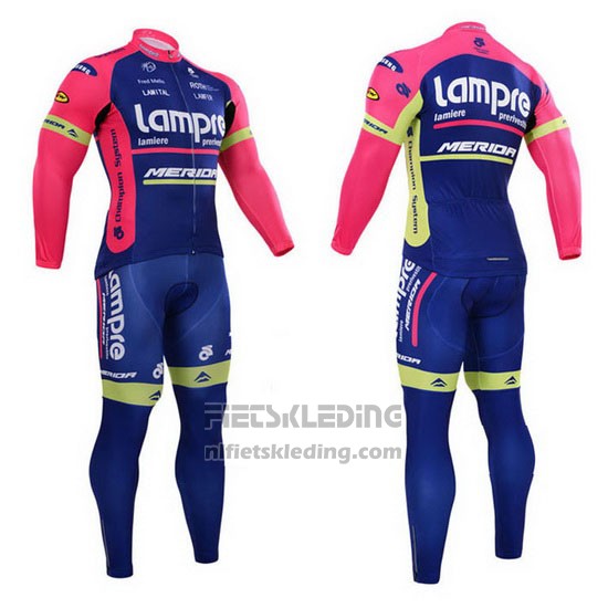 2015 Fietskleding Lampre Merida Roze en Blauw Lange Mouwen en Koersbroek